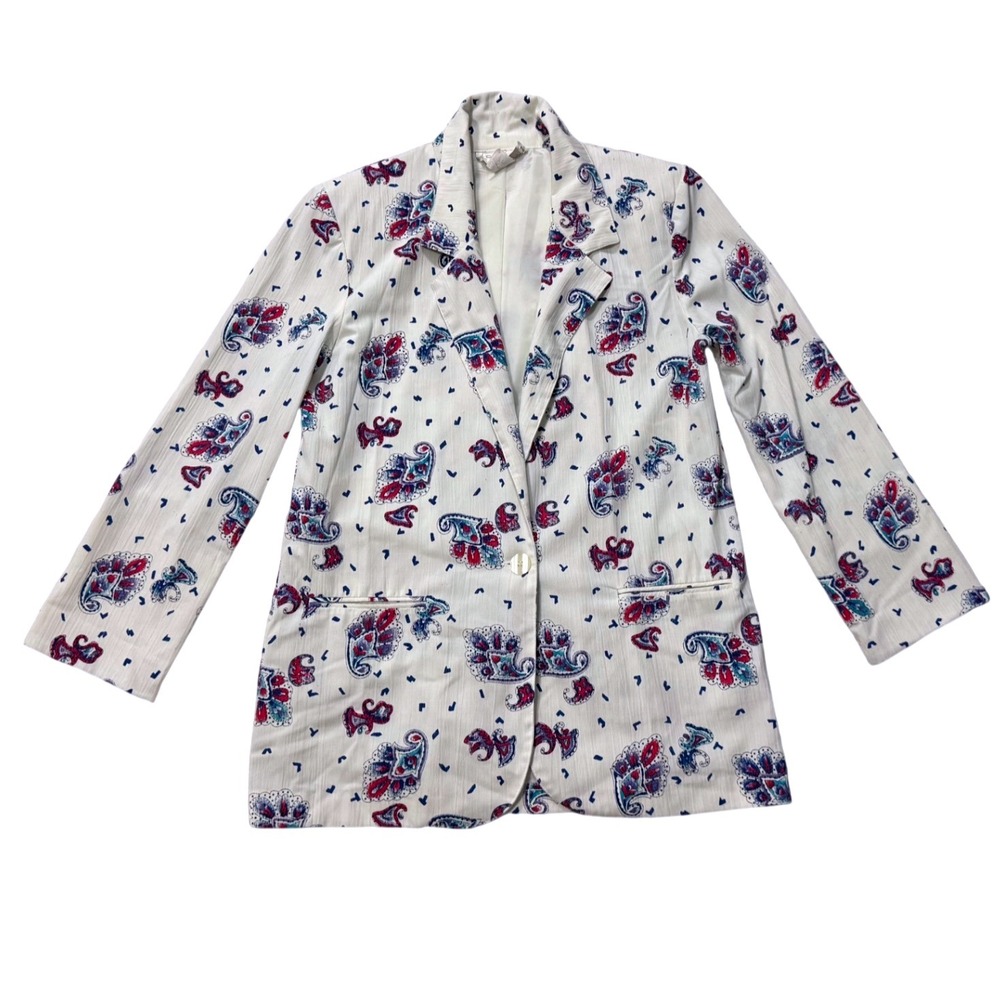 VTG Worthington Paisley Print Blazer‎ Jacket White Red Blue USA  in Women Size 6